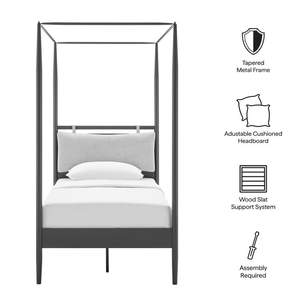 Modway Furniture Marlowe Twin Canopy Bed - Modern Metal Platform Frame with Cushioned Headboard & Slatted Support MOD-7221-CHA-NPT