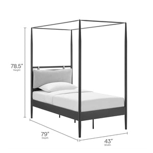 Modway Furniture Marlowe Twin Canopy Bed - Modern Metal Platform Frame with Cushioned Headboard & Slatted Support MOD-7221-CHA-NPT