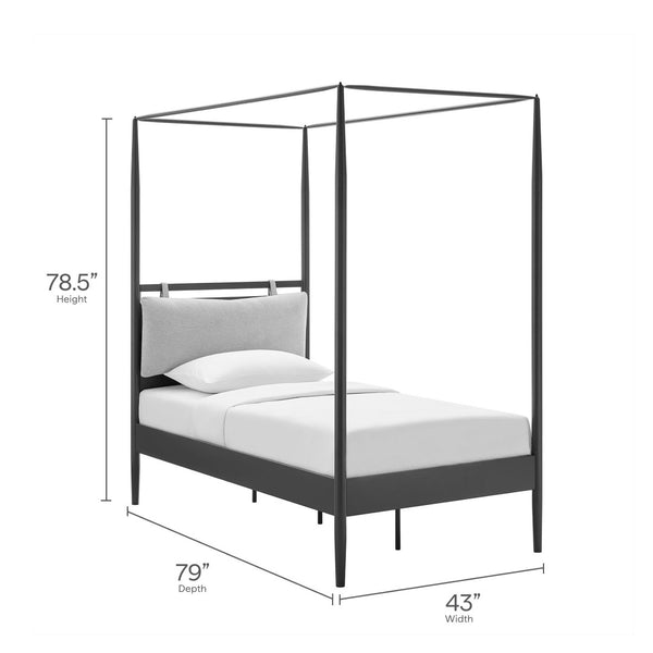 Modway Furniture Marlowe Twin Canopy Bed - Modern Metal Platform Frame with Cushioned Headboard & Slatted Support MOD-7221-CHA-NPT
