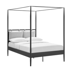 Modway Furniture Marlowe 4-Poster Canopy Bed - Modern Metal Full Platform Design with Adjustable Headrests in Charcoal MOD-7222-CHA-NPT