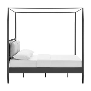 Modway Furniture Marlowe 4-Poster Canopy Bed - Modern Metal Full Platform Design with Adjustable Headrests in Charcoal MOD-7222-CHA-NPT