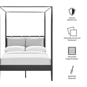 Modway Furniture Marlowe 4-Poster Canopy Bed - Modern Metal Full Platform Design with Adjustable Headrests in Charcoal MOD-7222-CHA-NPT