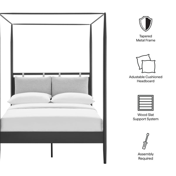 Modway Furniture Marlowe 4-Poster Canopy Bed - Modern Metal Full Platform Design with Adjustable Headrests in Charcoal MOD-7222-CHA-NPT