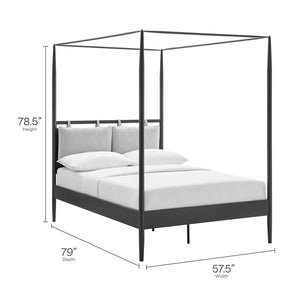 Modway Furniture Marlowe 4-Poster Canopy Bed - Modern Metal Full Platform Design with Adjustable Headrests in Charcoal MOD-7222-CHA-NPT