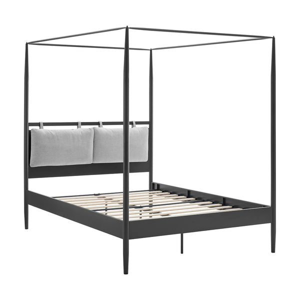 Modway Furniture Marlowe Modern 4-Poster Canopy Queen Bed with Adjustable Cushioned Headboard - Charcoal Finish MOD-7223-CHA-NPT