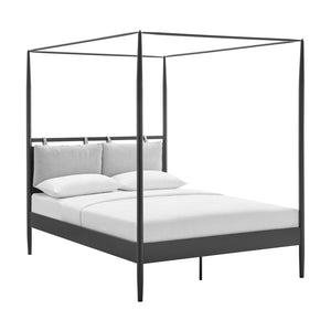 Modway Furniture Marlowe Modern 4-Poster Canopy Queen Bed with Adjustable Cushioned Headboard - Charcoal Finish MOD-7223-CHA-NPT