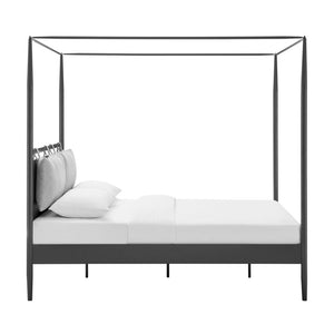 Modway Furniture Marlowe Modern 4-Poster Canopy Queen Bed with Adjustable Cushioned Headboard - Charcoal Finish MOD-7223-CHA-NPT
