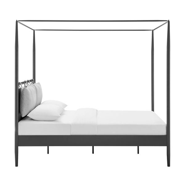Modway Furniture Marlowe Modern 4-Poster Canopy Queen Bed with Adjustable Cushioned Headboard - Charcoal Finish MOD-7223-CHA-NPT