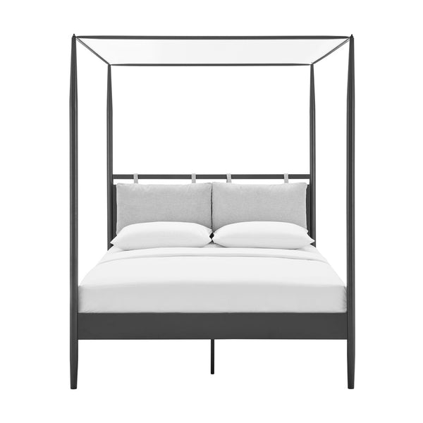 Modway Furniture Marlowe Modern 4-Poster Canopy Queen Bed with Adjustable Cushioned Headboard - Charcoal Finish MOD-7223-CHA-NPT