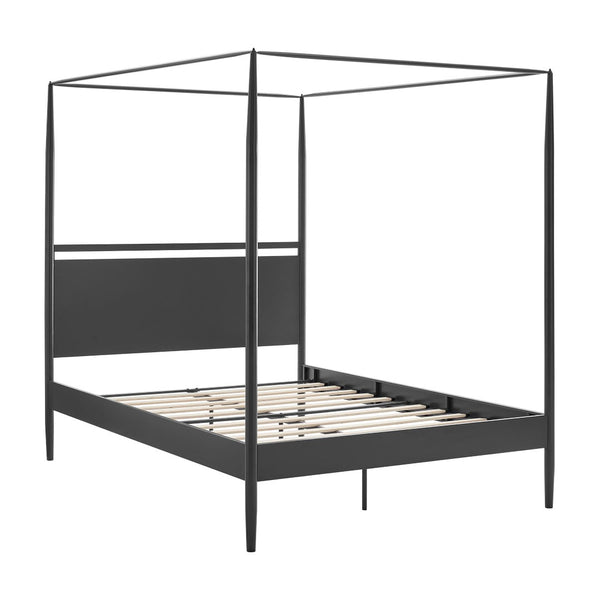 Modway Furniture Marlowe Modern 4-Poster Canopy Queen Bed with Adjustable Cushioned Headboard - Charcoal Finish MOD-7223-CHA-NPT