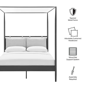 Modway Furniture Marlowe Modern 4-Poster Canopy Queen Bed with Adjustable Cushioned Headboard - Charcoal Finish MOD-7223-CHA-NPT