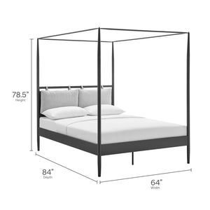 Modway Furniture Marlowe Modern 4-Poster Canopy Queen Bed with Adjustable Cushioned Headboard - Charcoal Finish MOD-7223-CHA-NPT