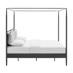 Modway Furniture Marlowe 4-Poster Canopy Metal King Platform Bed – Modern Minimalist Design with Adjustable Headboard MOD-7224-CHA-NPT