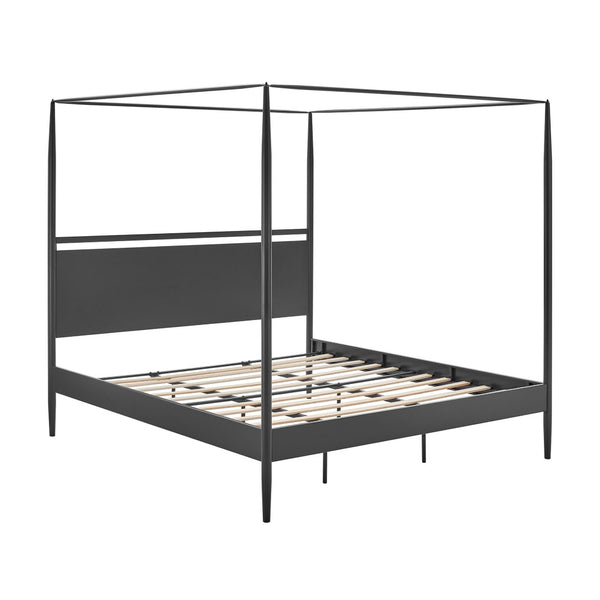 Modway Furniture Marlowe 4-Poster Canopy Metal King Platform Bed – Modern Minimalist Design with Adjustable Headboard MOD-7224-CHA-NPT