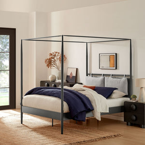 Modway Furniture Marlowe 4-Poster Canopy Metal King Platform Bed – Modern Minimalist Design with Adjustable Headboard MOD-7224-CHA-NPT