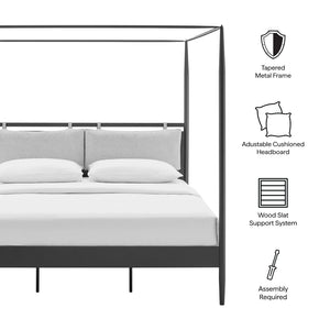 Modway Furniture Marlowe 4-Poster Canopy Metal King Platform Bed – Modern Minimalist Design with Adjustable Headboard MOD-7224-CHA-NPT