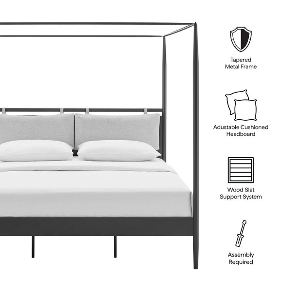 Modway Furniture Marlowe 4-Poster Canopy Metal King Platform Bed – Modern Minimalist Design with Adjustable Headboard MOD-7224-CHA-NPT