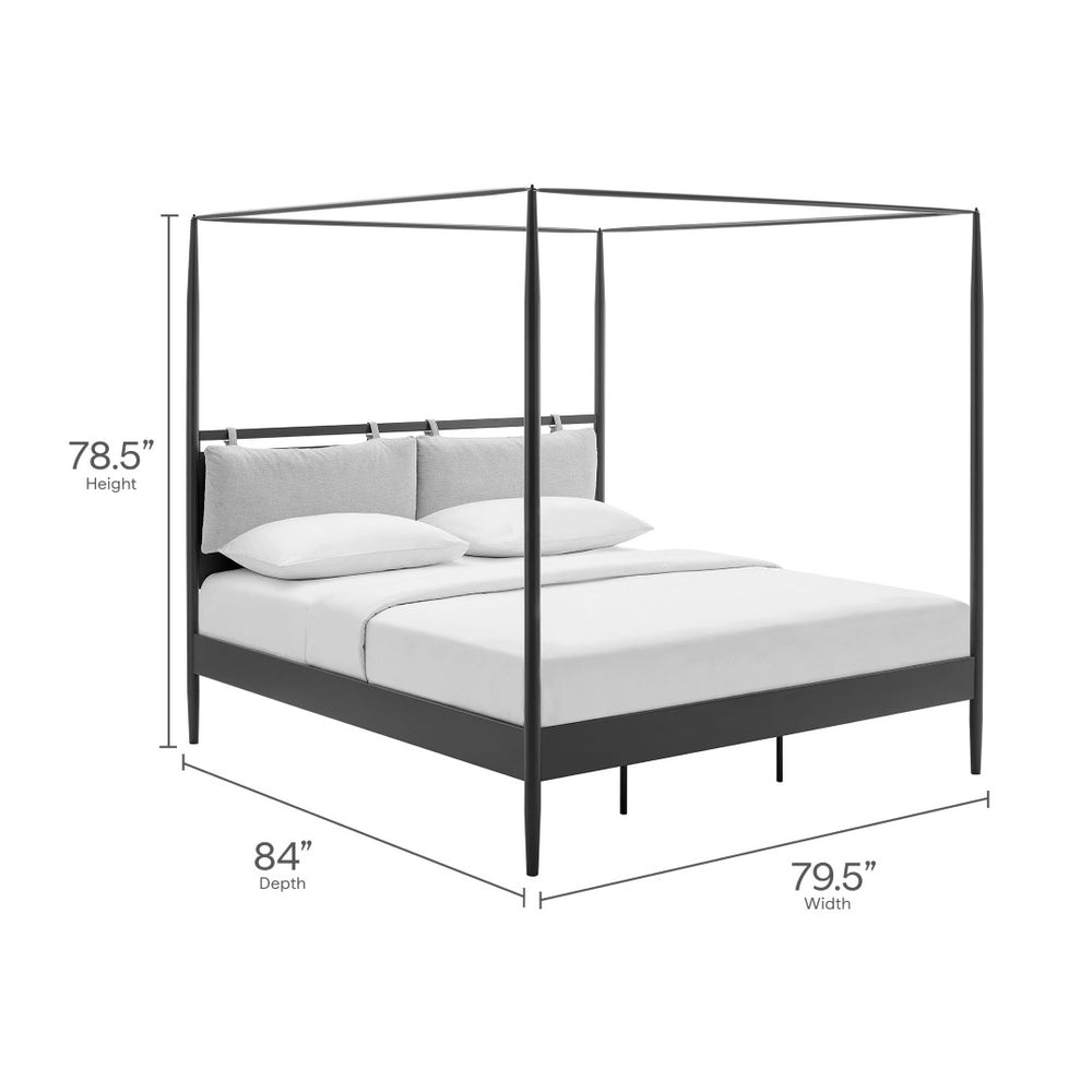 Modway Furniture Marlowe 4-Poster Canopy Metal King Platform Bed – Modern Minimalist Design with Adjustable Headboard MOD-7224-CHA-NPT