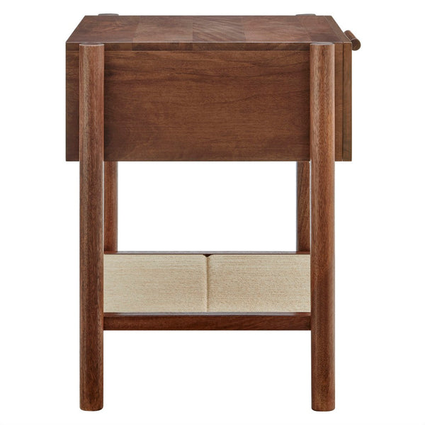 Modway Furniture Oswin 1-Drawer Mid-Century Nightstand with Woven Jute Shelf - Solid Mango Wood, Walnut Finish MOD-7227-WAL