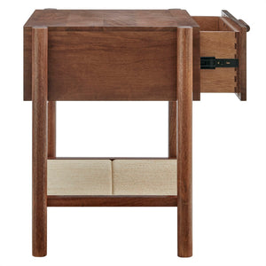 Modway Furniture Oswin 1-Drawer Mid-Century Nightstand with Woven Jute Shelf - Solid Mango Wood, Walnut Finish MOD-7227-WAL