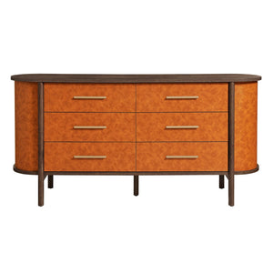 Modway Furniture Coralie Curved 6-Drawer Dresser in Vegan Leather - Stylish Oval Design for Bedroom & Home Office MOD-7228-WAL-TAN