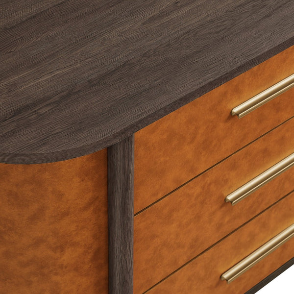 Modway Furniture Coralie Curved 6-Drawer Dresser in Vegan Leather - Stylish Oval Design for Bedroom & Home Office MOD-7228-WAL-TAN