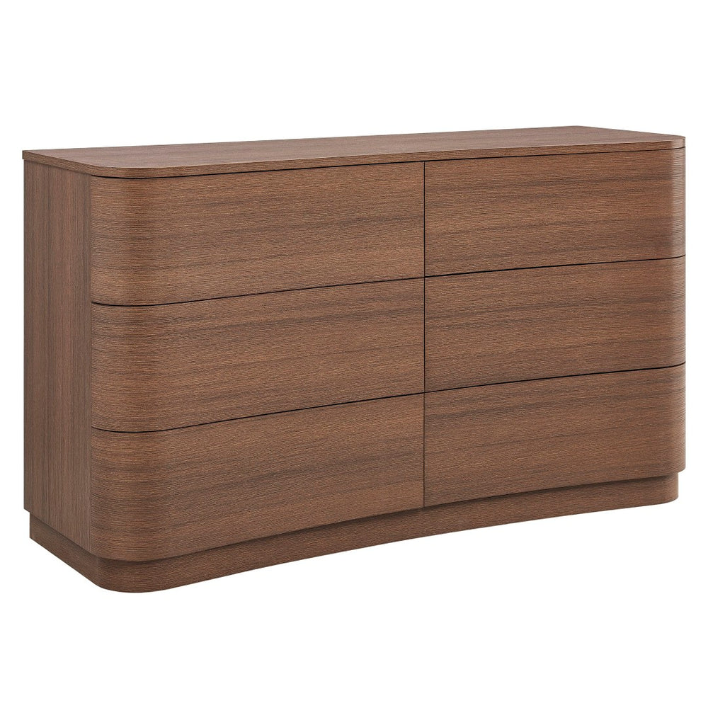 Modway Furniture Mirae 6-Drawer Curved Dresser - Modern Storage Solution for Bedroom, Entryway, or Living Room Use Brushed Brown Oak MOD-7229-BBO