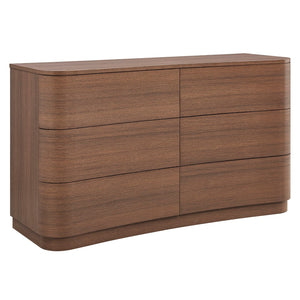 Modway Furniture Mirae 6-Drawer Curved Dresser - Modern Storage Solution for Bedroom, Entryway, or Living Room Use Brushed Brown Oak MOD-7229-BBO