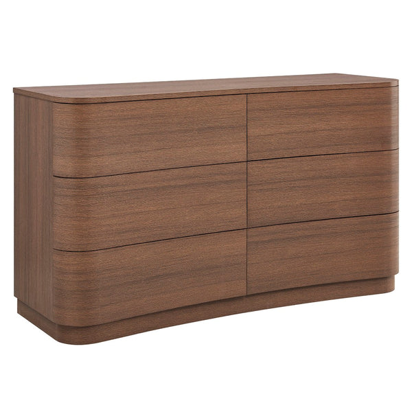 Modway Furniture Mirae 6-Drawer Curved Dresser - Modern Storage Solution for Bedroom, Entryway, or Living Room Use Brushed Brown Oak MOD-7229-BBO