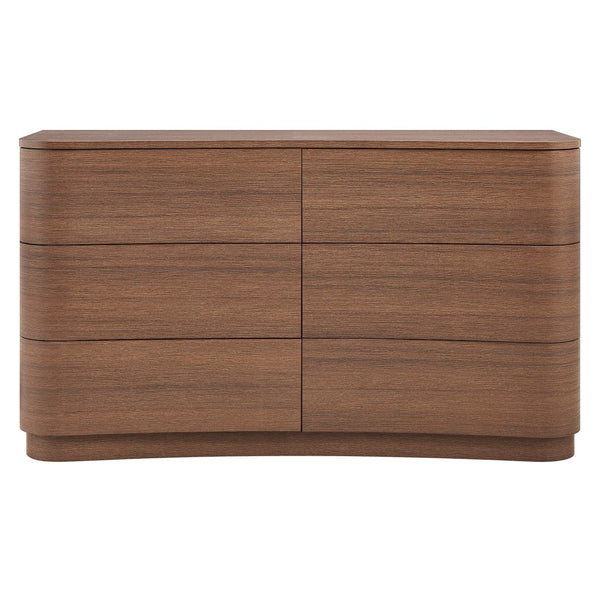 Modway Furniture Mirae 6-Drawer Curved Dresser - Modern Storage Solution for Bedroom, Entryway, or Living Room Use Brushed Brown Oak MOD-7229-BBO