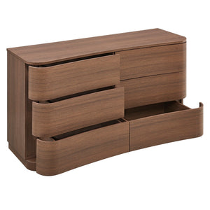 Modway Furniture Mirae 6-Drawer Curved Dresser - Modern Storage Solution for Bedroom, Entryway, or Living Room Use Brushed Brown Oak MOD-7229-BBO
