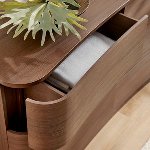 Modway Furniture Mirae 6-Drawer Curved Dresser - Modern Storage Solution for Bedroom, Entryway, or Living Room Use Brushed Brown Oak MOD-7229-BBO