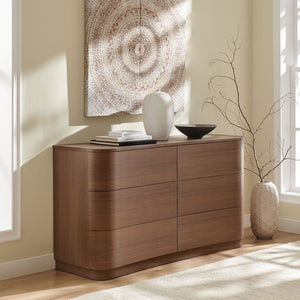 Modway Furniture Mirae 6-Drawer Curved Dresser - Modern Storage Solution for Bedroom, Entryway, or Living Room Use Brushed Brown Oak MOD-7229-BBO