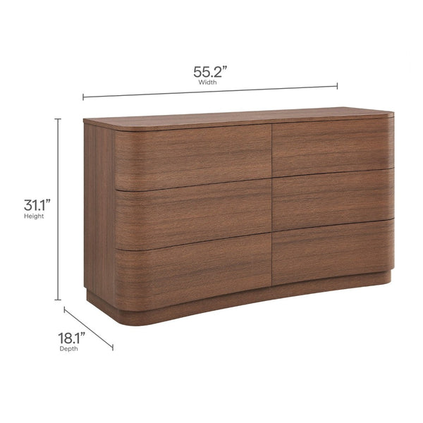 Modway Furniture Mirae 6-Drawer Curved Dresser - Modern Storage Solution for Bedroom, Entryway, or Living Room Use Brushed Brown Oak MOD-7229-BBO
