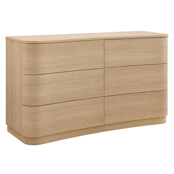 Modway Furniture Mirae 6-Drawer Curved Dresser - Modern Storage Solution for Bedroom, Entryway, or Living Room Use Brushed Light Oak MOD-7229-BOA