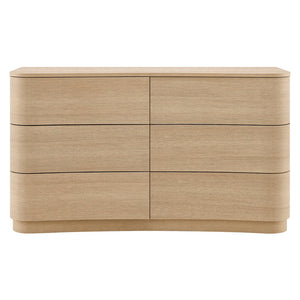 Modway Furniture Mirae 6-Drawer Curved Dresser - Modern Storage Solution for Bedroom, Entryway, or Living Room Use Brushed Light Oak MOD-7229-BOA