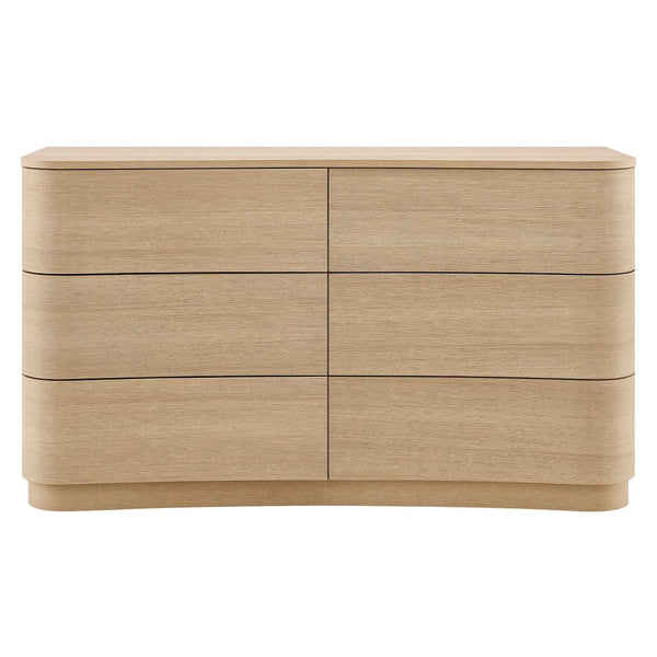 Modway Furniture Mirae 6-Drawer Curved Dresser - Modern Storage Solution for Bedroom, Entryway, or Living Room Use Brushed Light Oak MOD-7229-BOA
