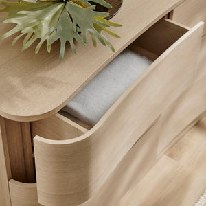 Modway Furniture Mirae 6-Drawer Curved Dresser - Modern Storage Solution for Bedroom, Entryway, or Living Room Use Brushed Light Oak MOD-7229-BOA