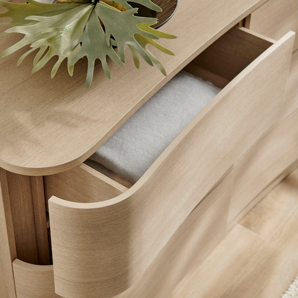 Modway Furniture Mirae 6-Drawer Curved Dresser - Modern Storage Solution for Bedroom, Entryway, or Living Room Use Brushed Light Oak MOD-7229-BOA