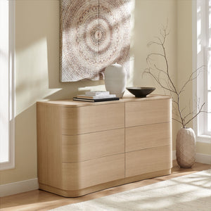 Modway Furniture Mirae 6-Drawer Curved Dresser - Modern Storage Solution for Bedroom, Entryway, or Living Room Use Brushed Light Oak MOD-7229-BOA