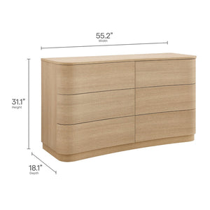Modway Furniture Mirae 6-Drawer Curved Dresser - Modern Storage Solution for Bedroom, Entryway, or Living Room Use Brushed Light Oak MOD-7229-BOA