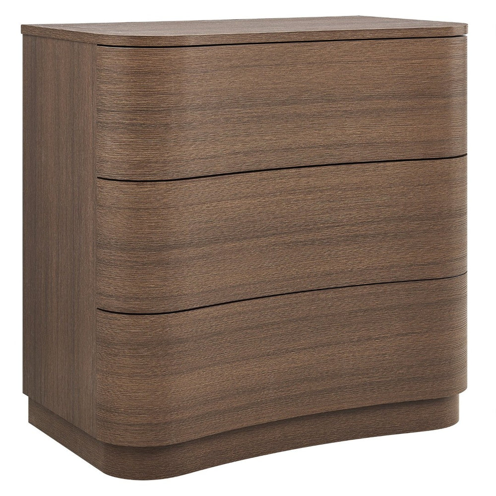Modway Furniture Mirae 3-Drawer Curved Compact Dresser - Stylish Storage Solution for Small Spaces and Modern Homes Brushed Brown Oak MOD-7230-BBO