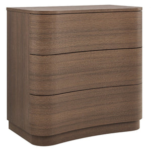 Modway Furniture Mirae 3-Drawer Curved Compact Dresser - Stylish Storage Solution for Small Spaces and Modern Homes Brushed Brown Oak MOD-7230-BBO