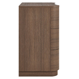 Modway Furniture Mirae 3-Drawer Curved Compact Dresser - Stylish Storage Solution for Small Spaces and Modern Homes Brushed Brown Oak MOD-7230-BBO