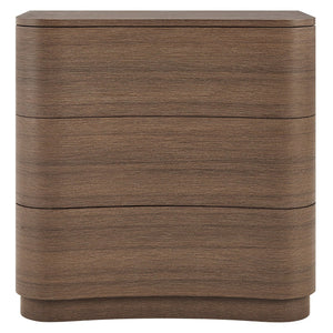 Modway Furniture Mirae 3-Drawer Curved Compact Dresser - Stylish Storage Solution for Small Spaces and Modern Homes Brushed Brown Oak MOD-7230-BBO