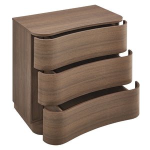 Modway Furniture Mirae 3-Drawer Curved Compact Dresser - Stylish Storage Solution for Small Spaces and Modern Homes Brushed Brown Oak MOD-7230-BBO