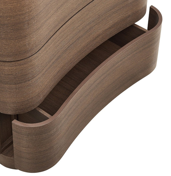 Modway Furniture Mirae 3-Drawer Curved Compact Dresser - Stylish Storage Solution for Small Spaces and Modern Homes Brushed Brown Oak MOD-7230-BBO