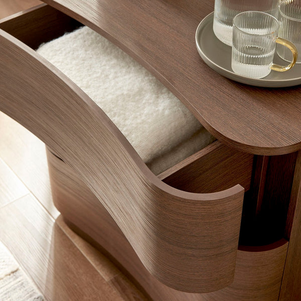 Modway Furniture Mirae 3-Drawer Curved Compact Dresser - Stylish Storage Solution for Small Spaces and Modern Homes Brushed Brown Oak MOD-7230-BBO