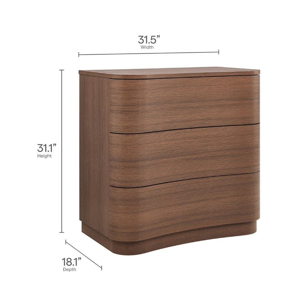 Modway Furniture Mirae 3-Drawer Curved Compact Dresser - Stylish Storage Solution for Small Spaces and Modern Homes Brushed Brown Oak MOD-7230-BBO