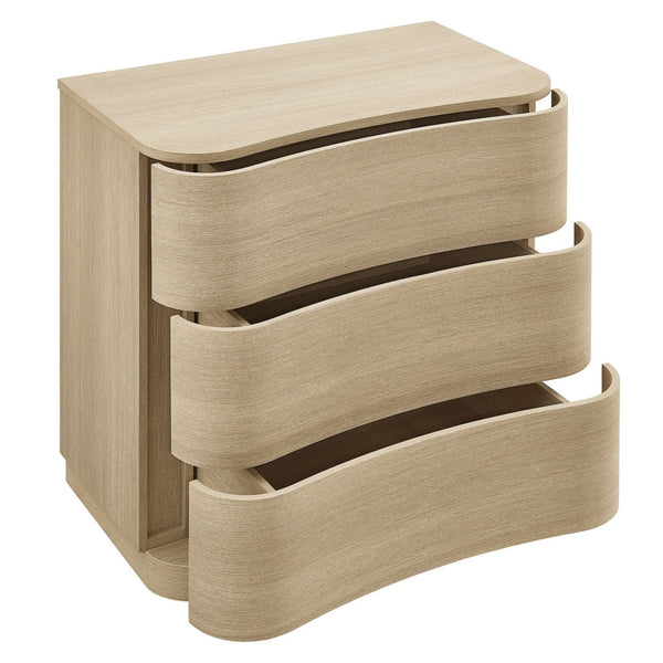 Modway Furniture Mirae 3-Drawer Curved Compact Dresser - Stylish Storage Solution for Small Spaces and Modern Homes Brushed Light Oak MOD-7230-BOA